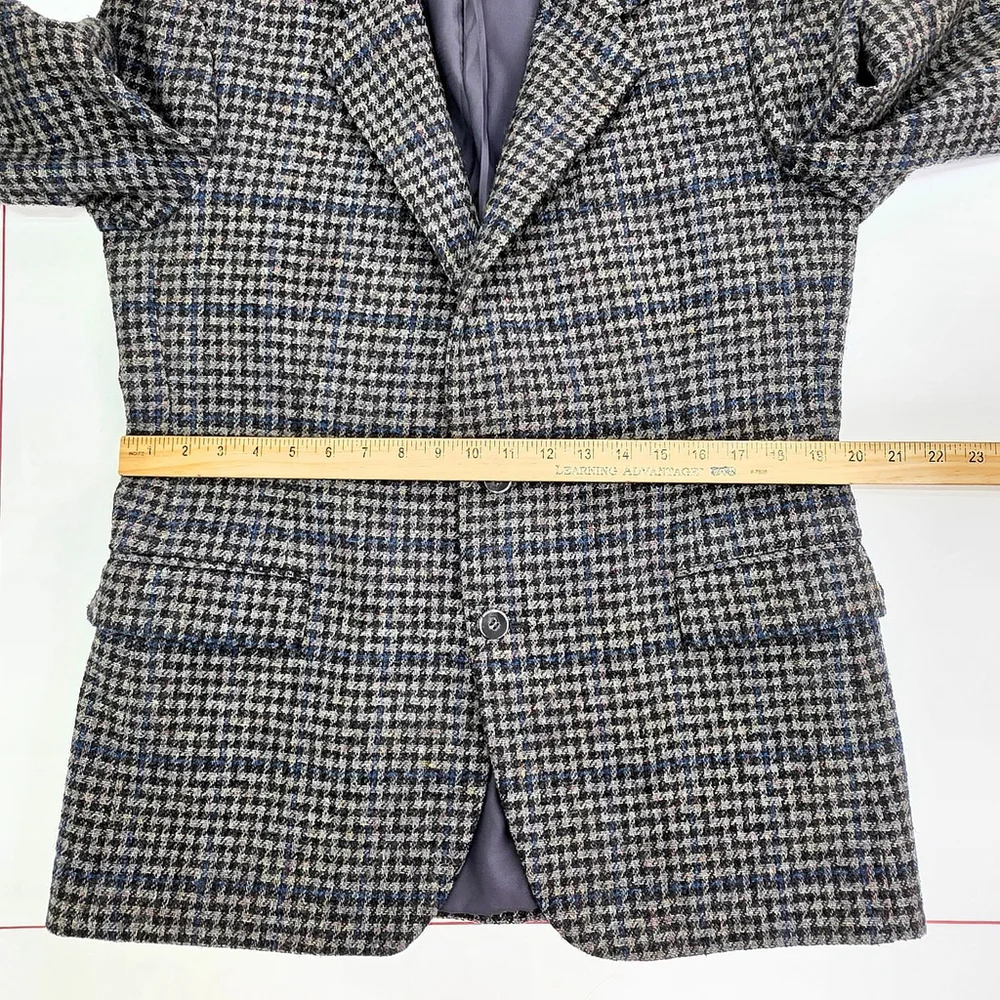 Vintage Men’s Tweed Blazer M Blue Check Dominic d’bruzzi Grodins 40R Hand Tailor